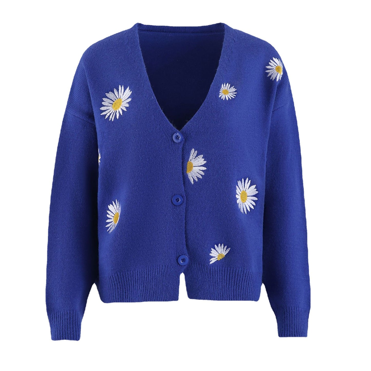 Ivyshape | Up Daisy Embroidery V-Neck Sweater Cardigan