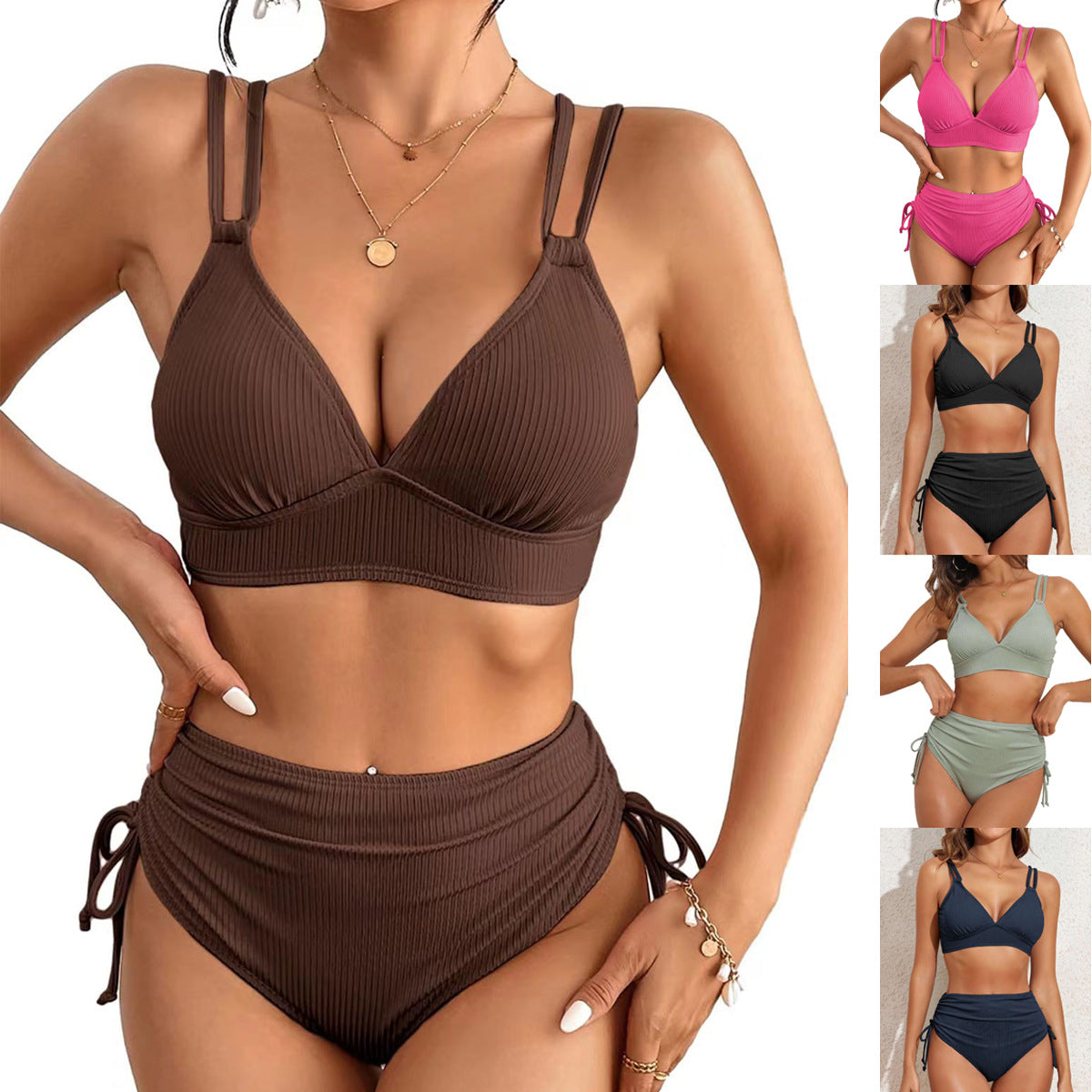 Women's High-Waisted Bikini Set with Adjustable Straps Ivyshape