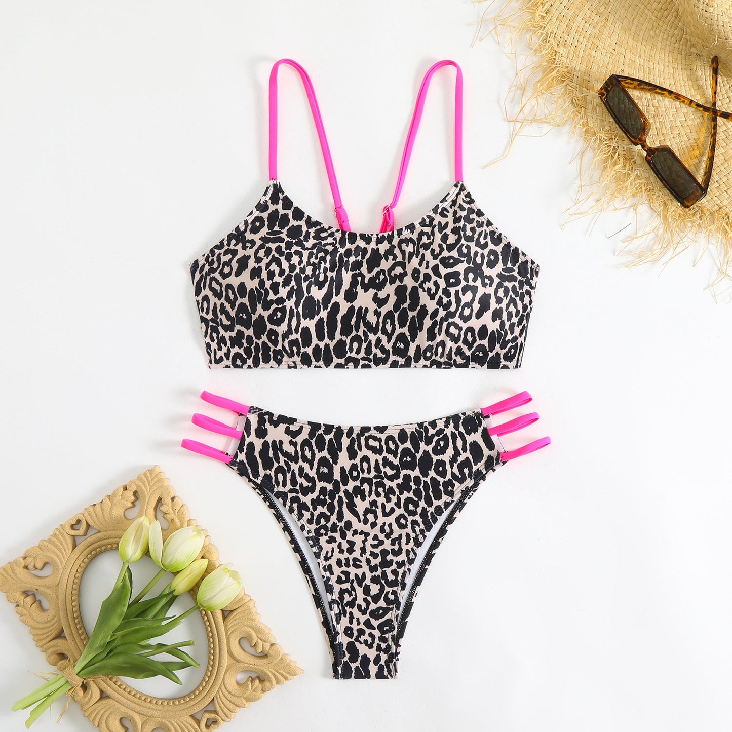Women's bikini set with animal print and adjustable straps Ivyshape