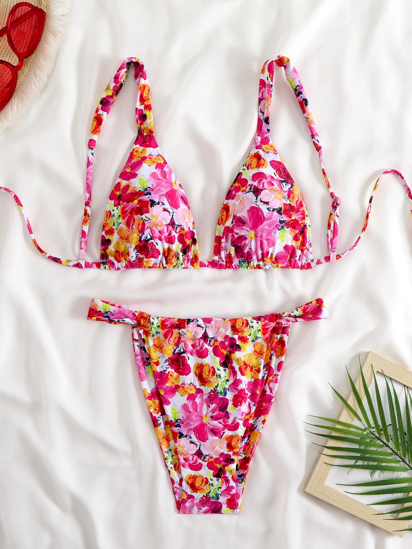 Women's triangle bikini with exotic animal print and adjustable tie straps Ivyshape