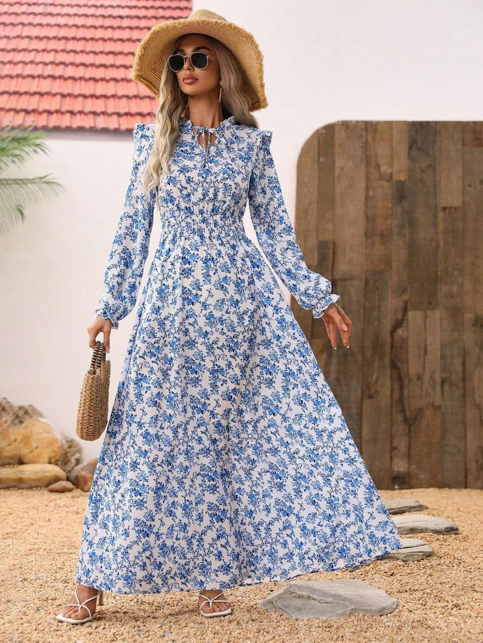 IvyShape | Floral Long Sleeve Elegant Women's Long Dress