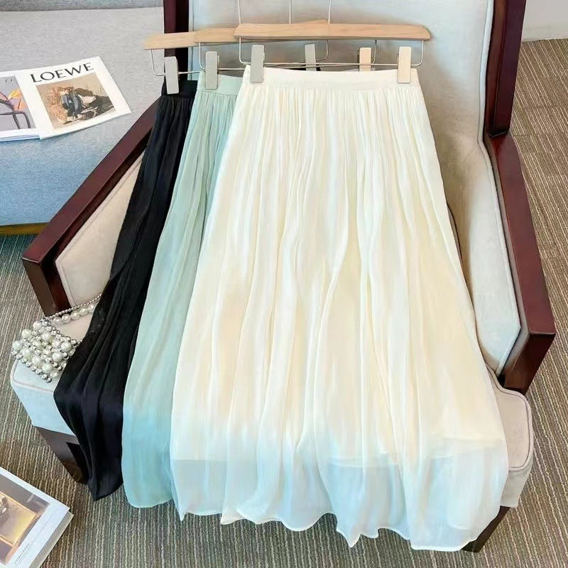 Women's Airy Pleated Skirt Made of Fine Chiffon Ivyshape
