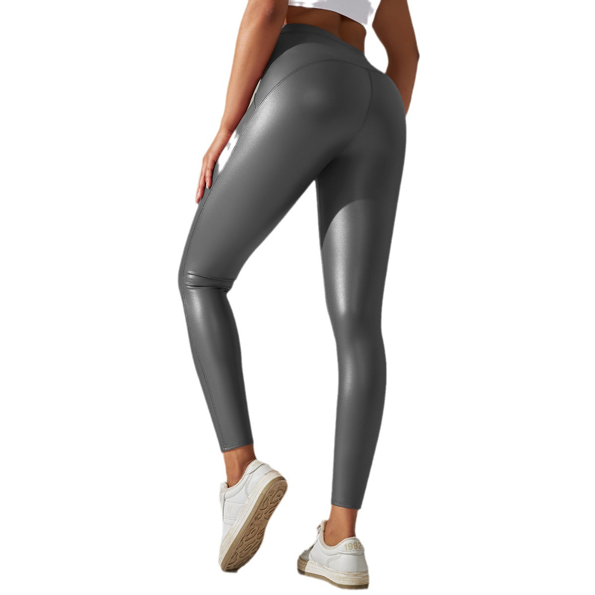 Womens high-waisted, shiny fitness leggings with sculpting effect Ivyshape