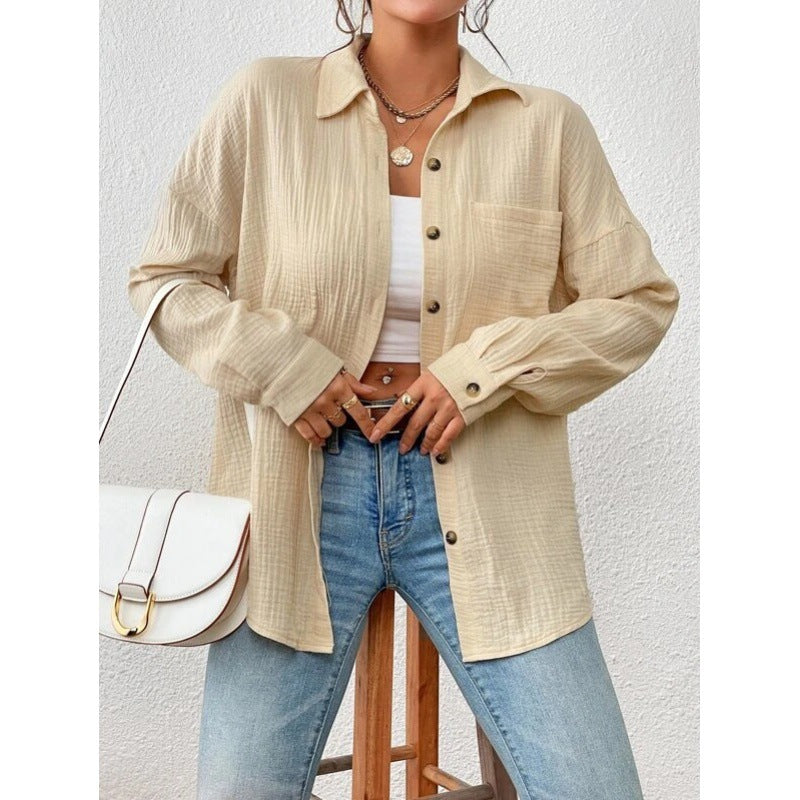Women's Casual Overshirt Blouse with Button Details Ivyshape