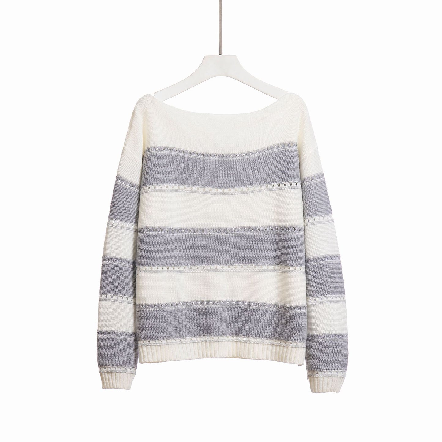 Women's Casual Knit Sweater with Trendy Striped Pattern and Sparkling Details Ivyshape