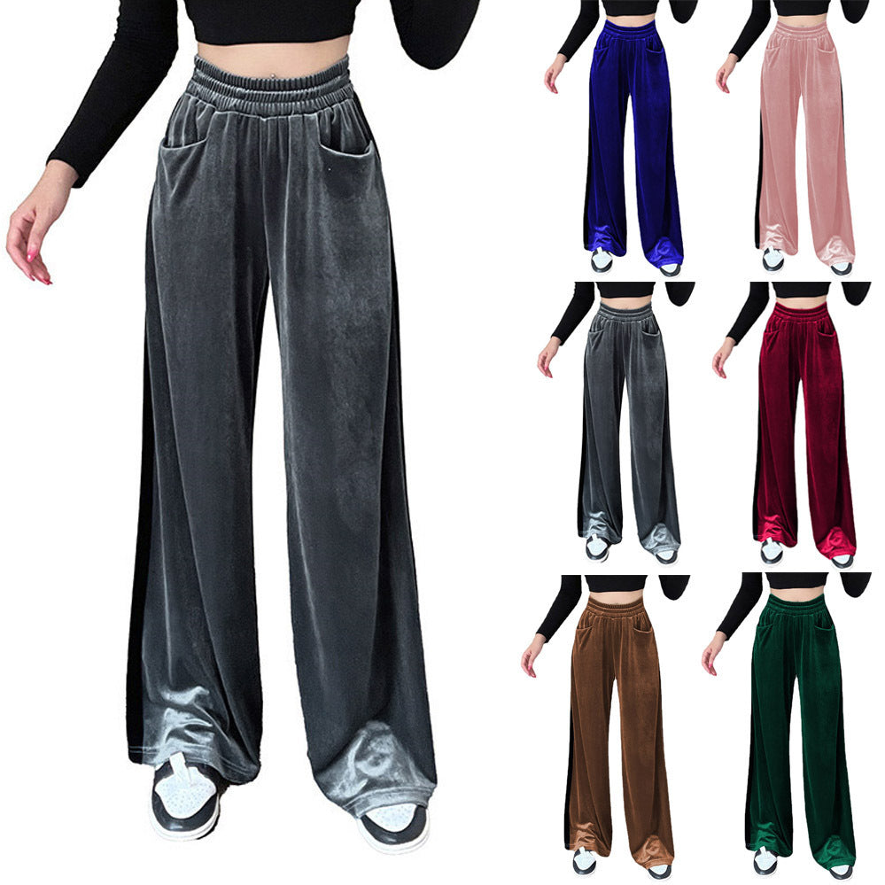 Women Elegant Wide-Leg Pants made of Velvet with Elastic Waist Ivyshape
