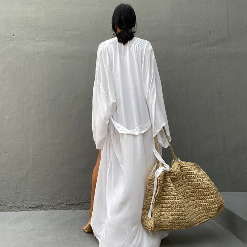 Women's beach caftan with flowing cut and elegant sleeves Ivyshape