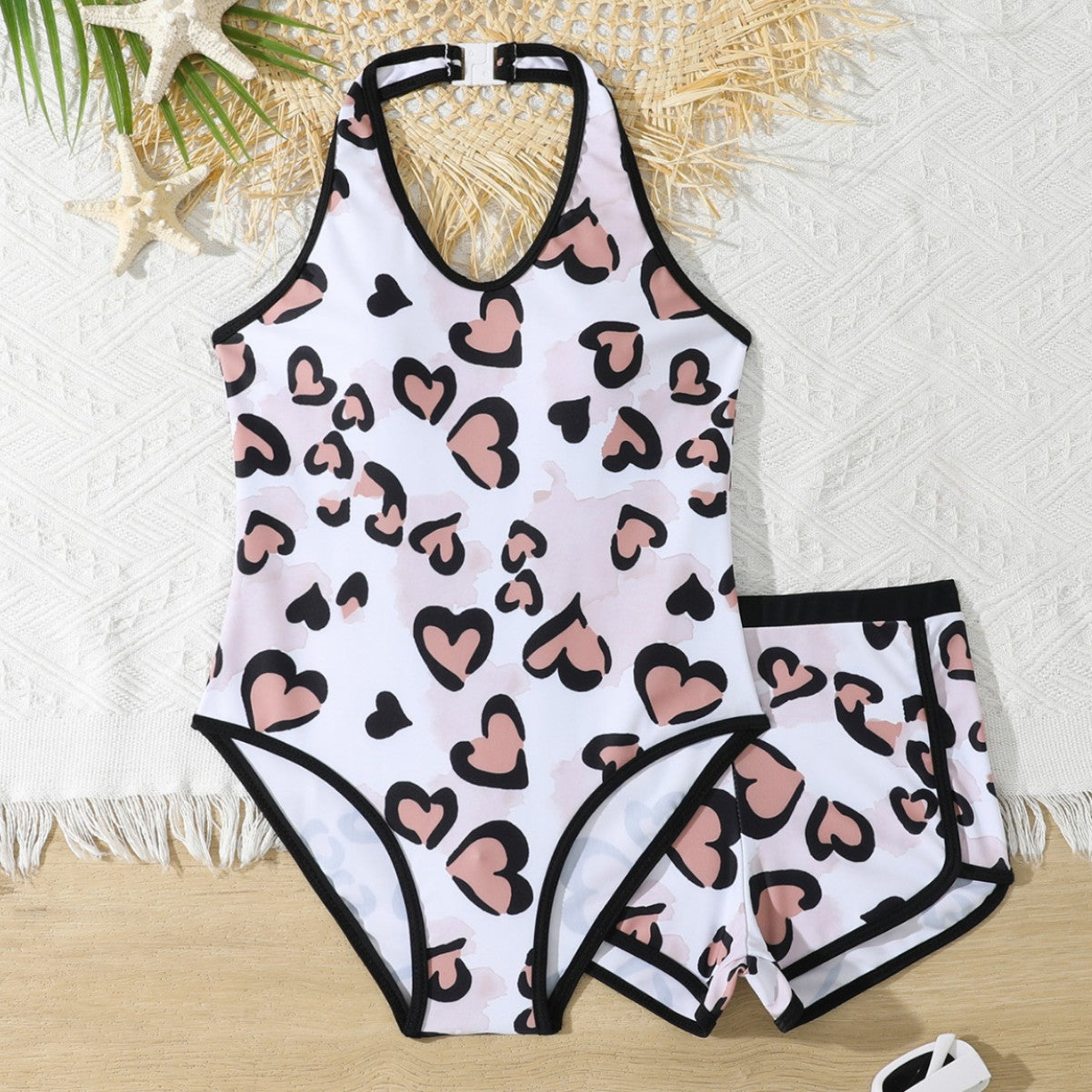 Women’s one-piece swimsuit with stylish heart pattern and high-neck cut Ivyshape
