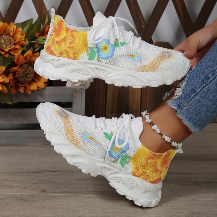 Women's Breathable Sports Shoes with Floral Upper Material and Non-Slip Sole Ivyshape
