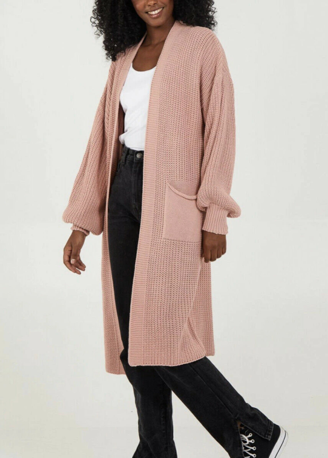 Ladies long cardigan with a casual oversized fit and voluminous sleeves Ivyshape