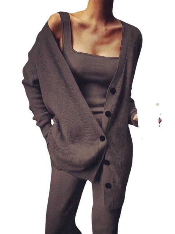 IvyShape | Cozy Knit Three-Piece Coat Vest Pants Set