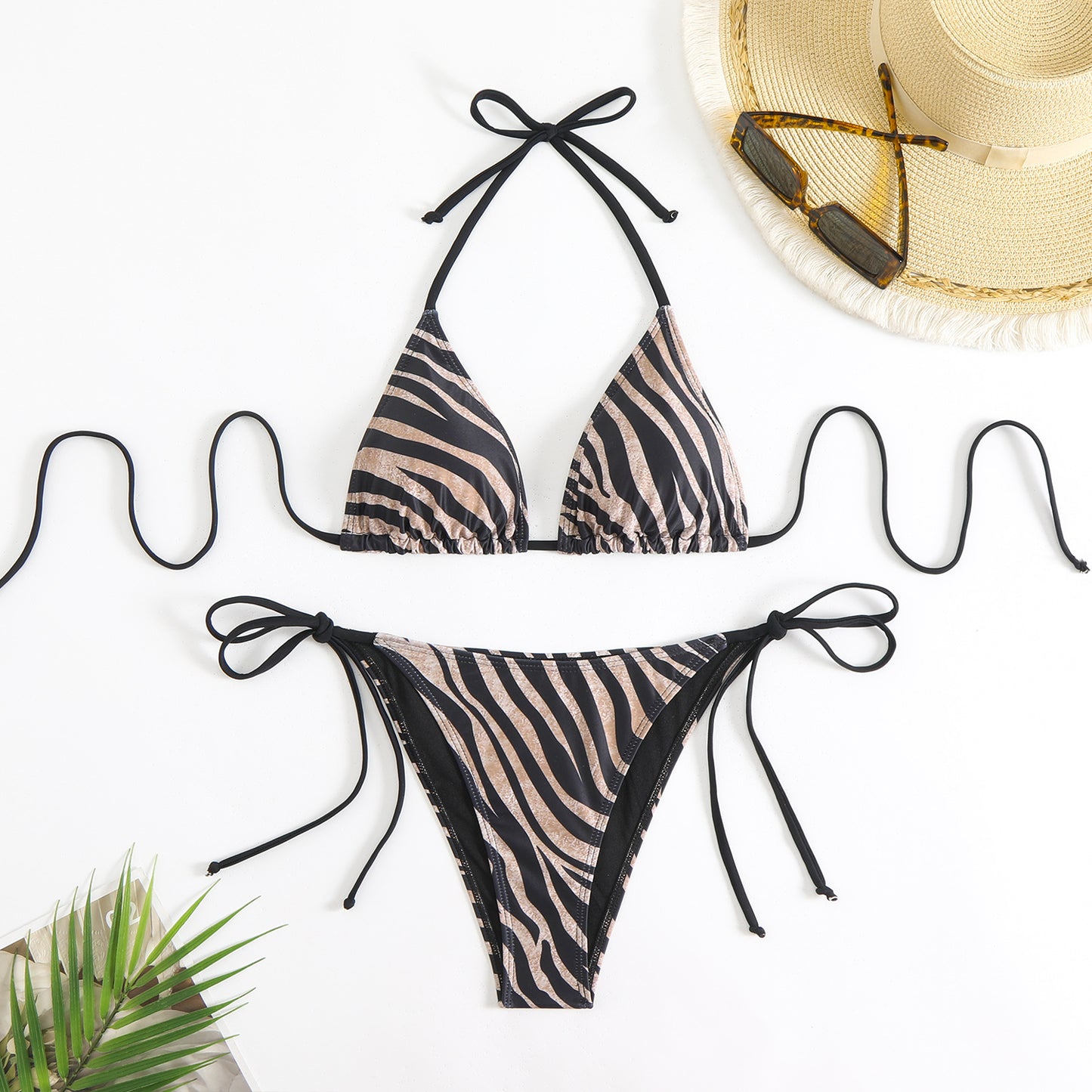 Women's Triangle Bikini with Exciting Zebra Pattern and Adjustable Ties Ivyshape