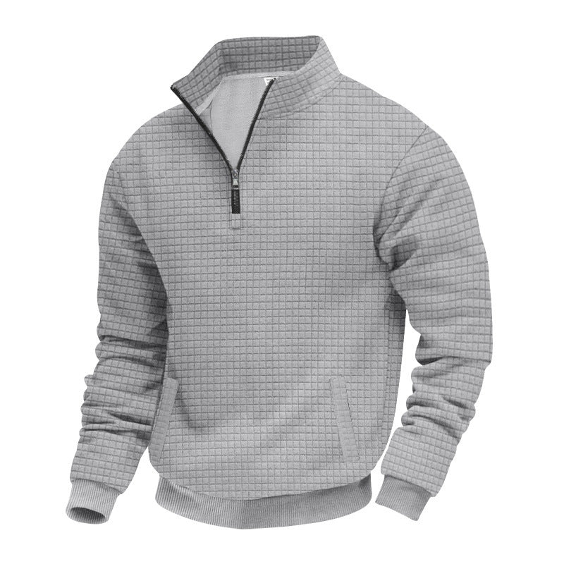 Men's quilted sweater with half zip and modern textured design Ivyshape