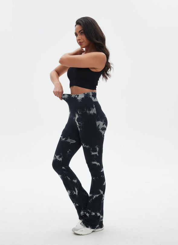 Women's Sporty Wide-Leg Training Pants with Fashionable Tie-Dye Pattern Ivyshape
