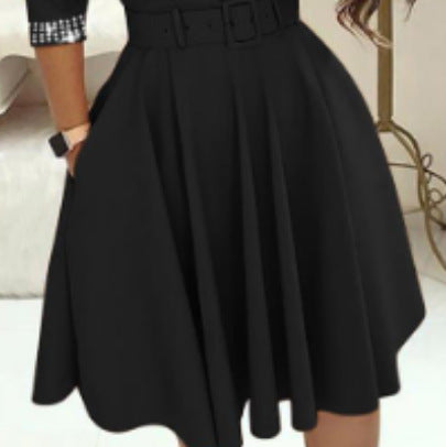 Women Elegant Wrap Dress with Grid Pattern and Waist Belt Ivyshape