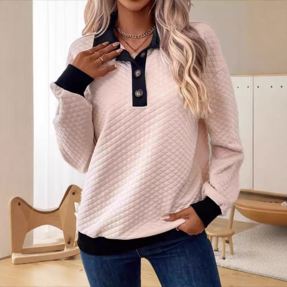 Women's quilted pullover with collar and button placket Ivyshape