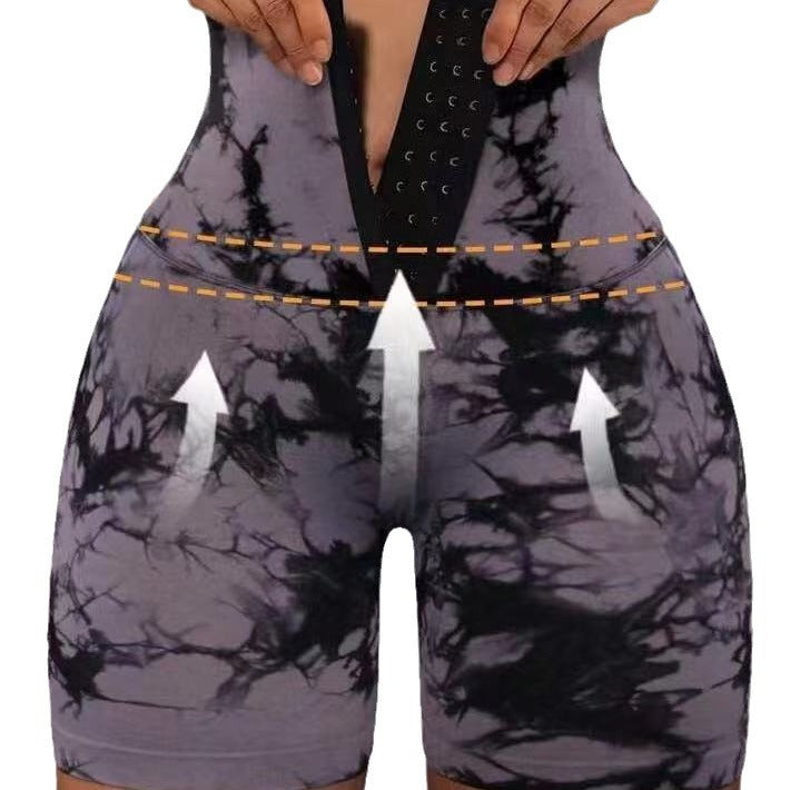 Women's Fashion Bike Shorts with Adjustable Waistband and Unique Tie-Dye Design Ivyshape