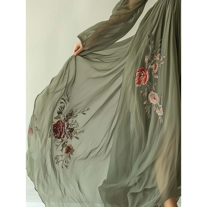 Women Embroidered Chiffon Maxi Dress Ivyshape