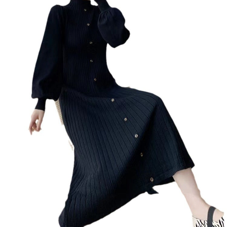 Women Elegant, ribbed button dress with long sleeves Ivyshape
