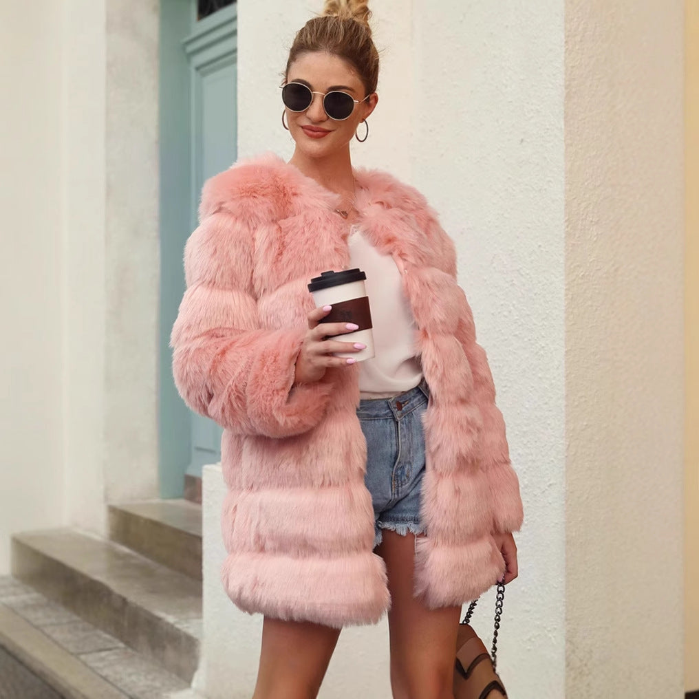 Women’s Fashion Faux Fur Coat with Voluminous Sleeves Ivyshape