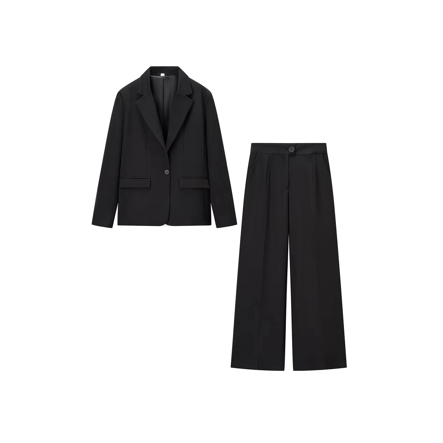 Women elegant suit set with fitted blazer and wide-cut trousers Ivyshape