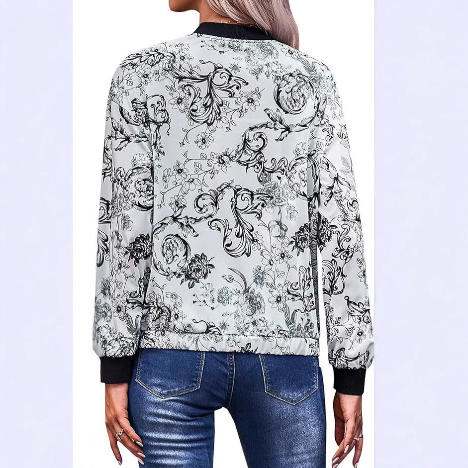 IvyShape | Slim Fit Long Sleeve Printed Short Jacket Outerwear