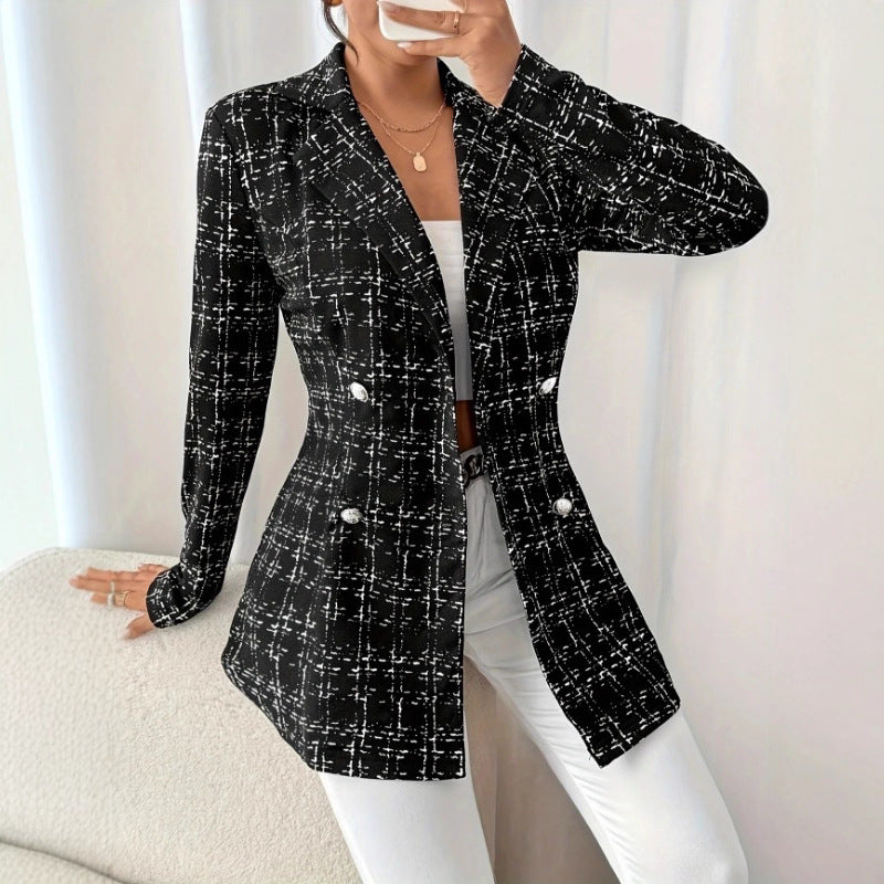 Women's long blazer with stylish check pattern and tailored fit Ivyshape