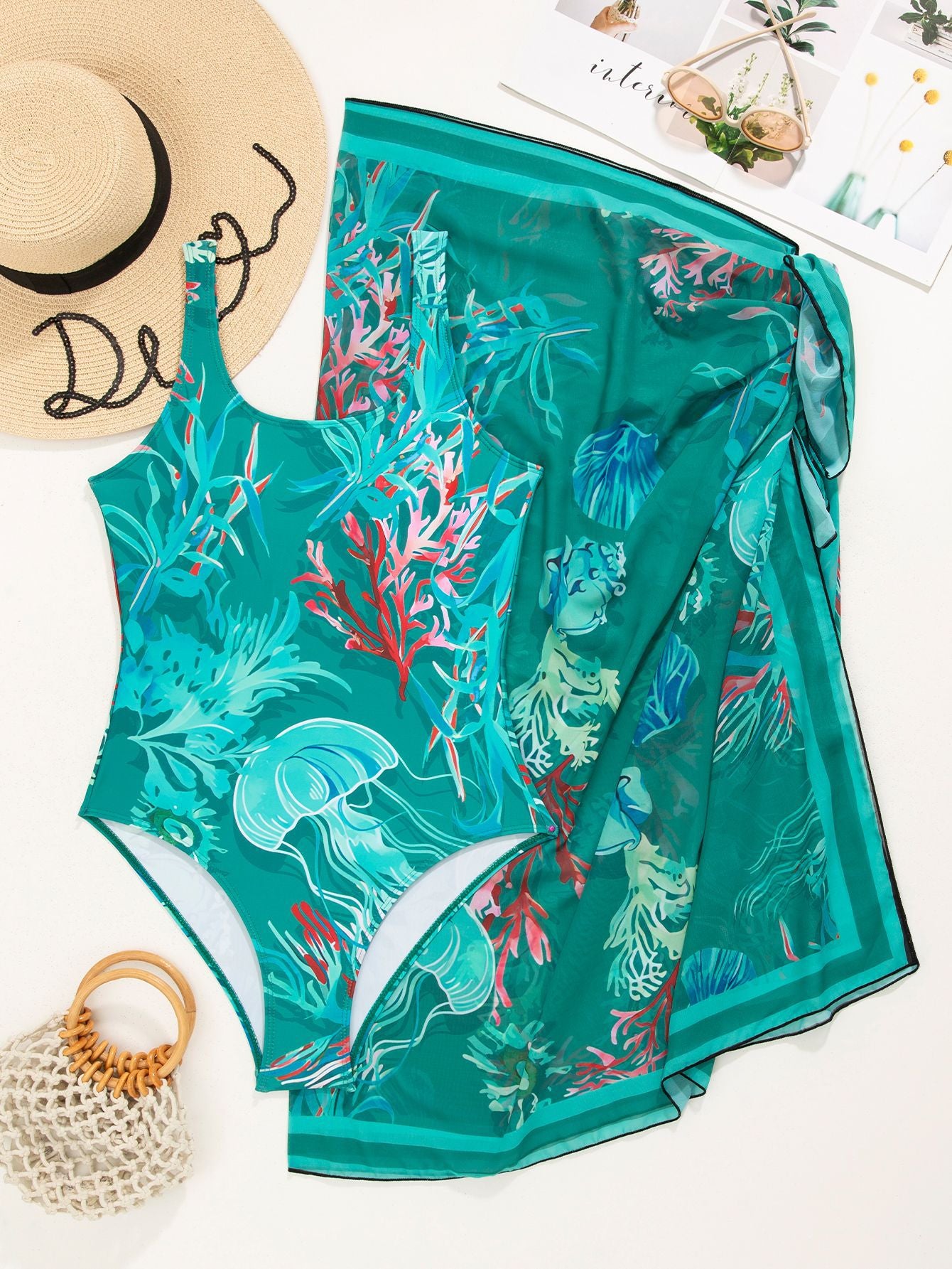 Women's Swimwear Set with Floral Design and Elegant Wrap Skirt Ivyshape