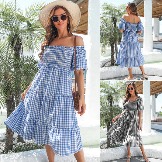 Women's Maxi Dress with Check Pattern Ivyshape