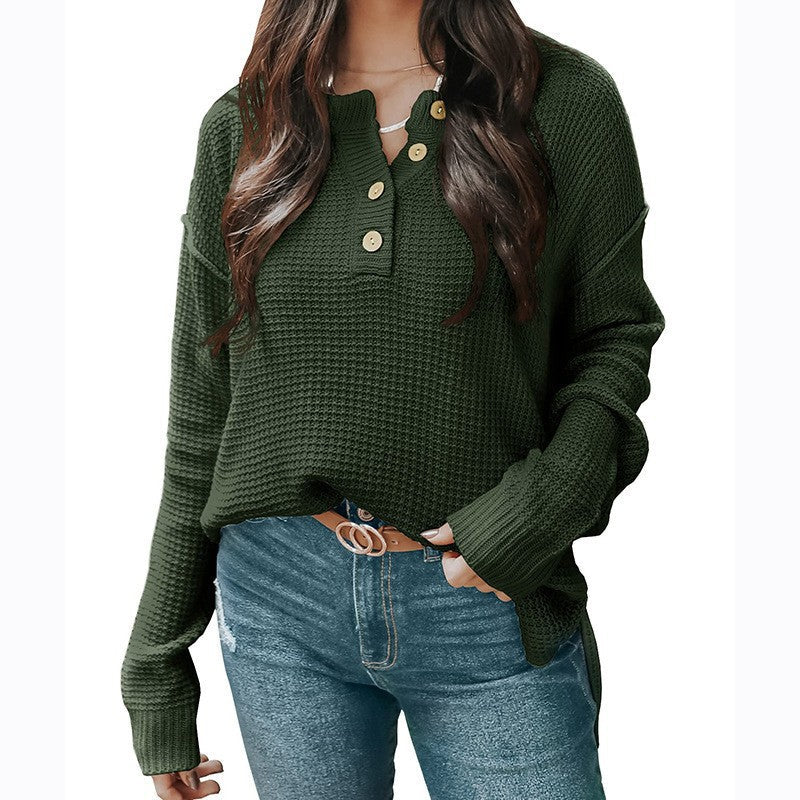 IvyShape | Relaxed V-Neck Long Sleeve Loose Pullover Sweater