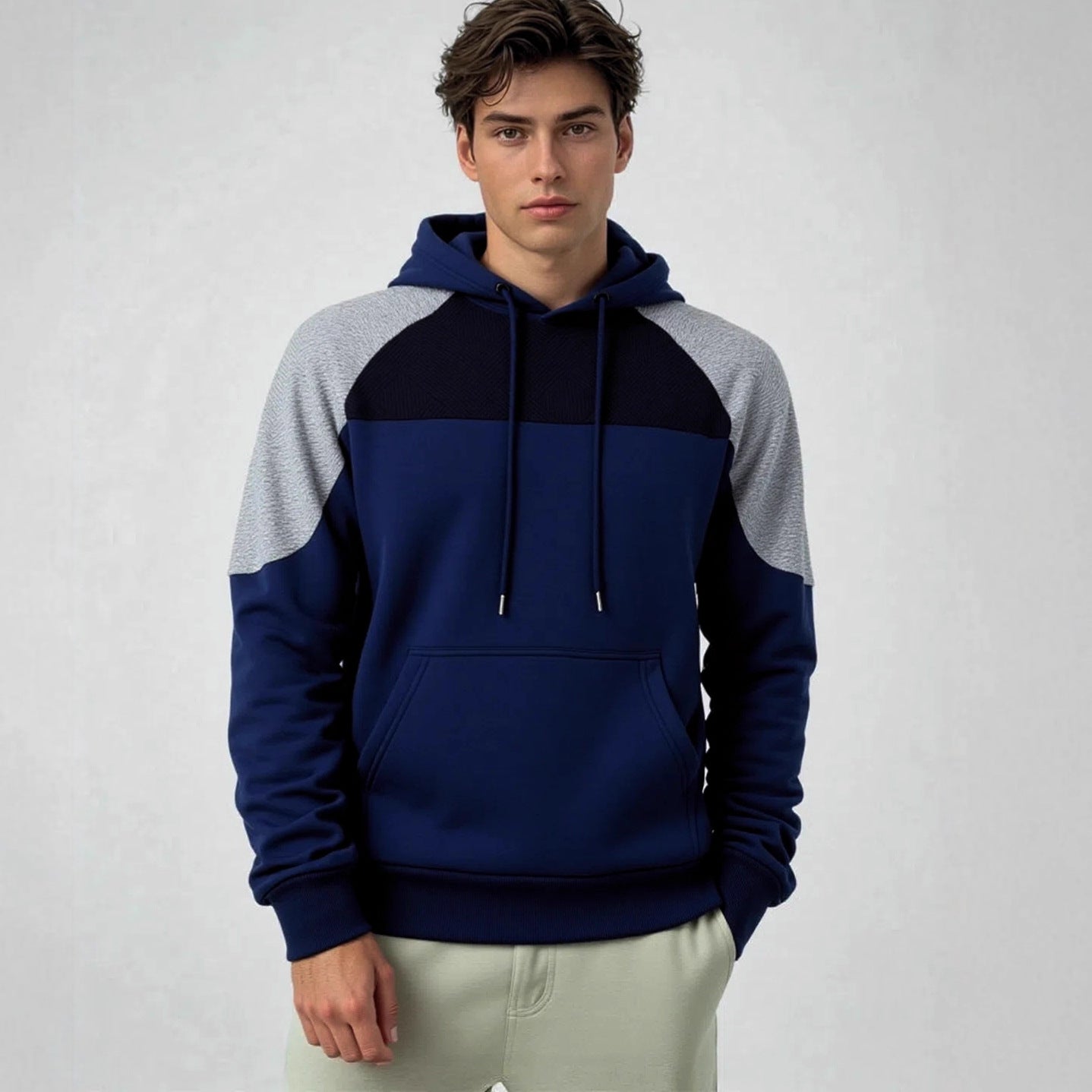 Men's sporty hooded sweater with geometric accents and kangaroo pocket Ivyshape