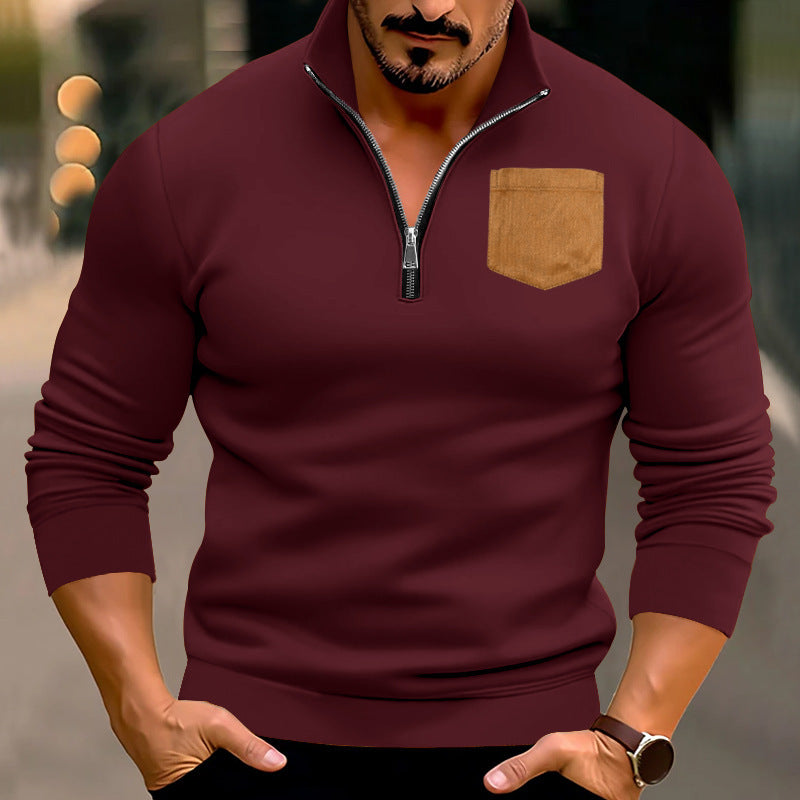 Men's sporty pullover with half zip and contrasting chest pocket Ivyshape