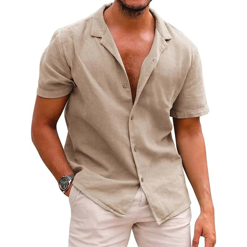 Men's Summer Short-Sleeve Shirt made of Lightweight Linen Fabric Ivyshape