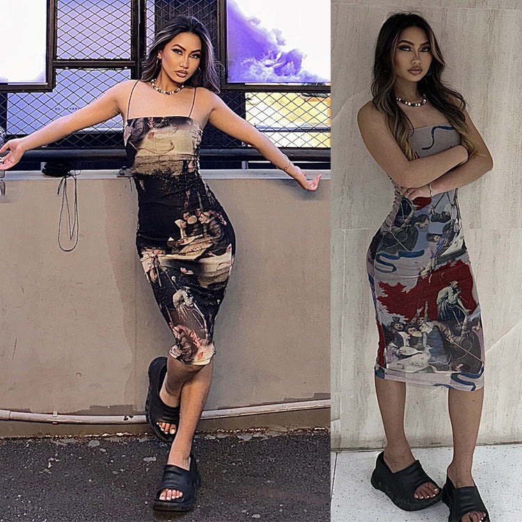 Women's fitted dress with creative art design Ivyshape