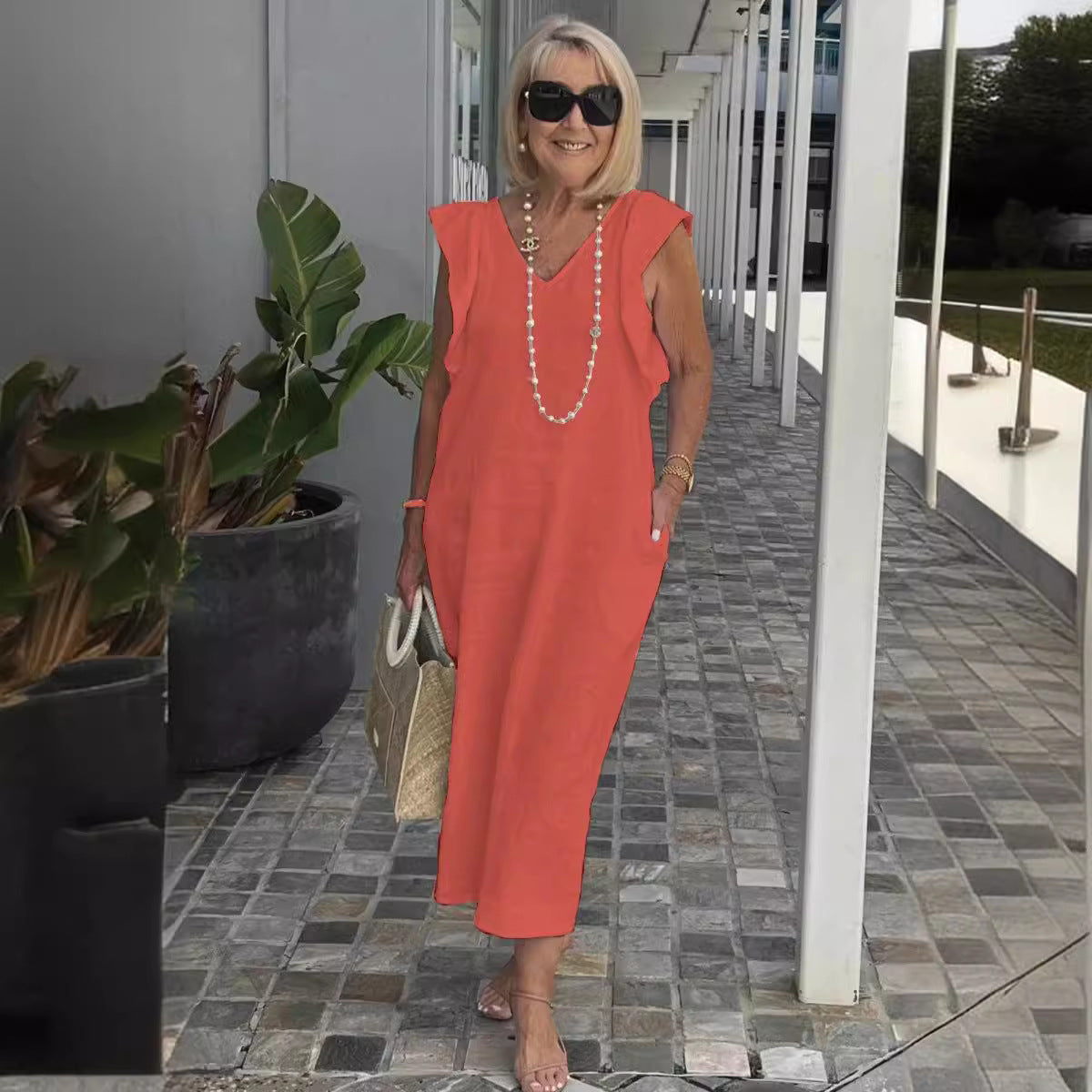 Boho-style maxi dress for women with ruffled hems Ivyshape