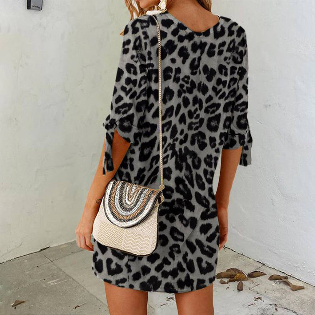 Women casual leopard pattern shift dress Ivyshape