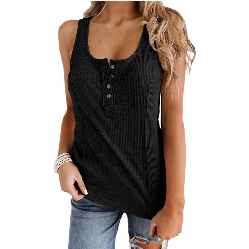 Ladies' tank top with button placket and ribbed texture Ivyshape