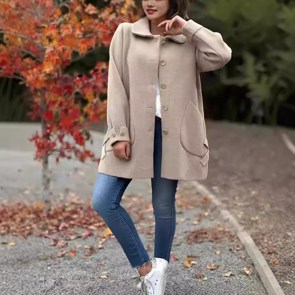 Ladies Stylish Wool Jacket with Practical Pockets and Button Details Ivyshape