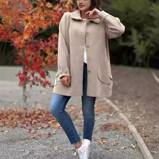 Ladies Stylish Wool Jacket with Practical Pockets and Button Details Ivyshape