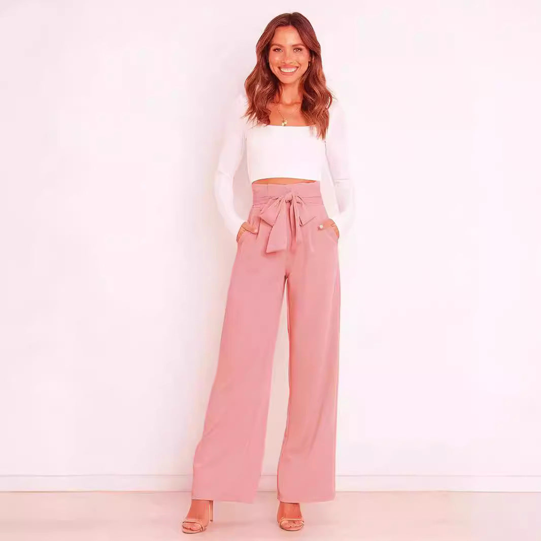 IvyShape | Chic Lace-Up Bow Summer Pants