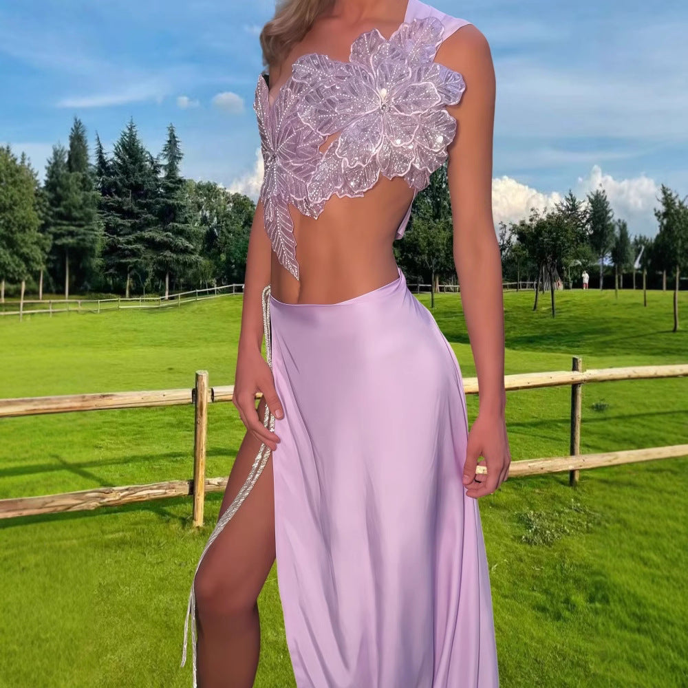 Women Elegant Wedding Dress with Floral Appliqué and Swinging Skirt Ivyshape