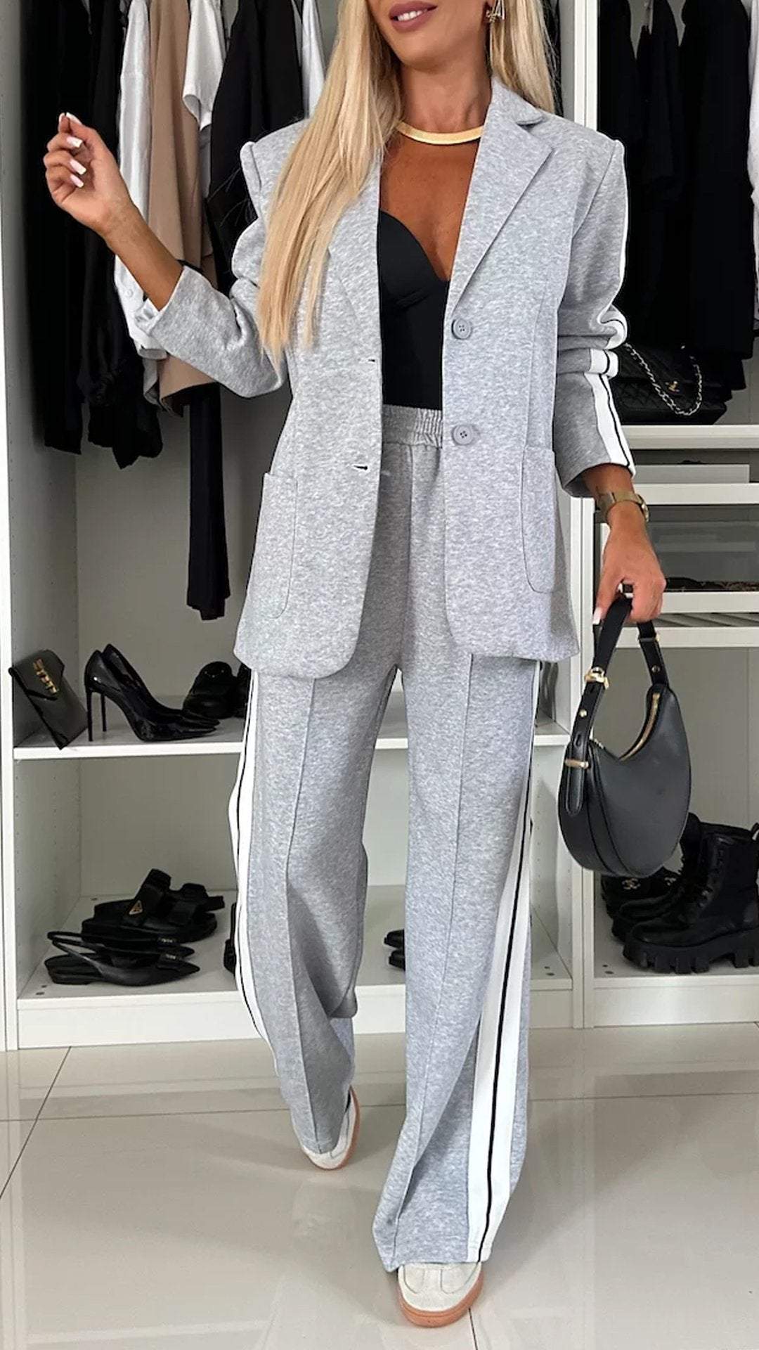 IvyShape | Long Sleeve Lapel Suit Set