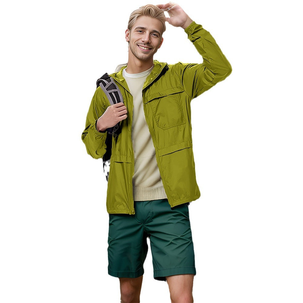 Men's lightweight outdoor jacket with practical pockets and adjustable hood collar Ivyshape