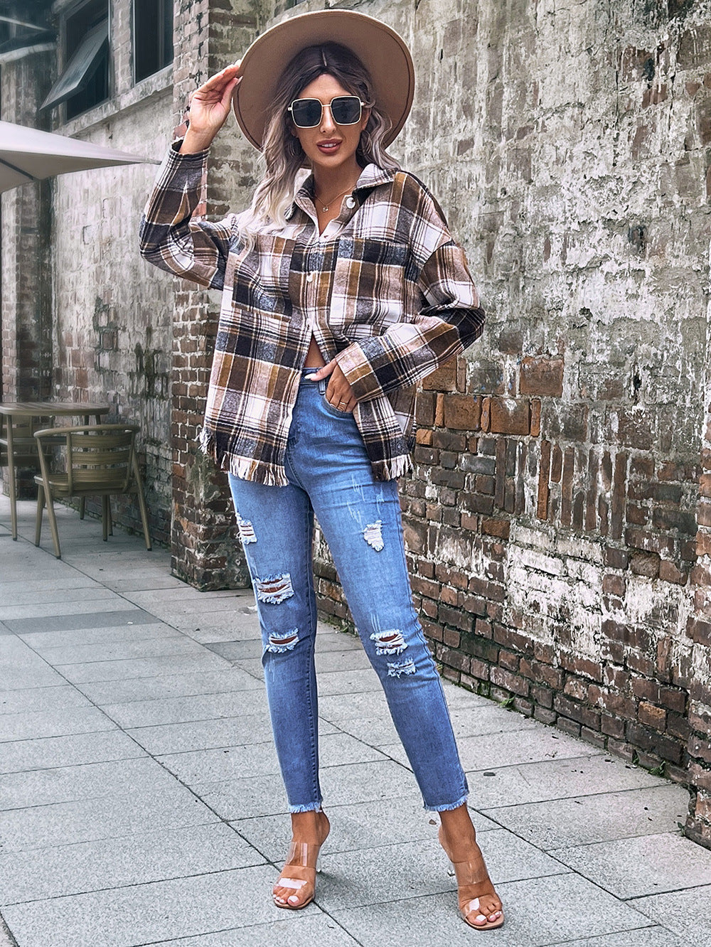 Women's Oversized Checkered Jacket Ivyshape