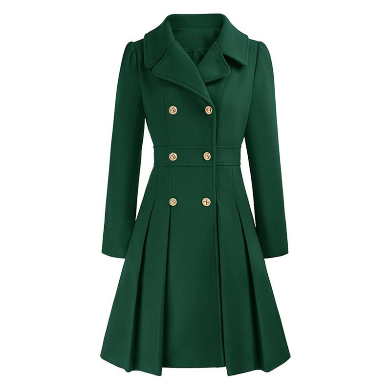 Women's fitted trench coat with double button fastening and pleats Ivyshape