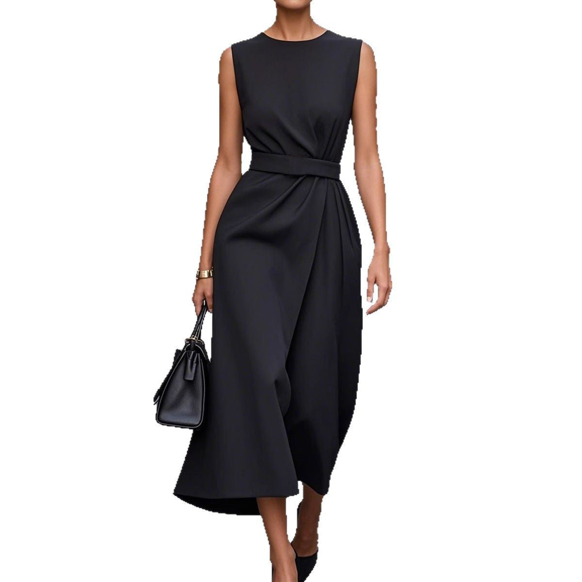 Women's elegant maxi dress with asymmetric cut and waist belt Ivyshape
