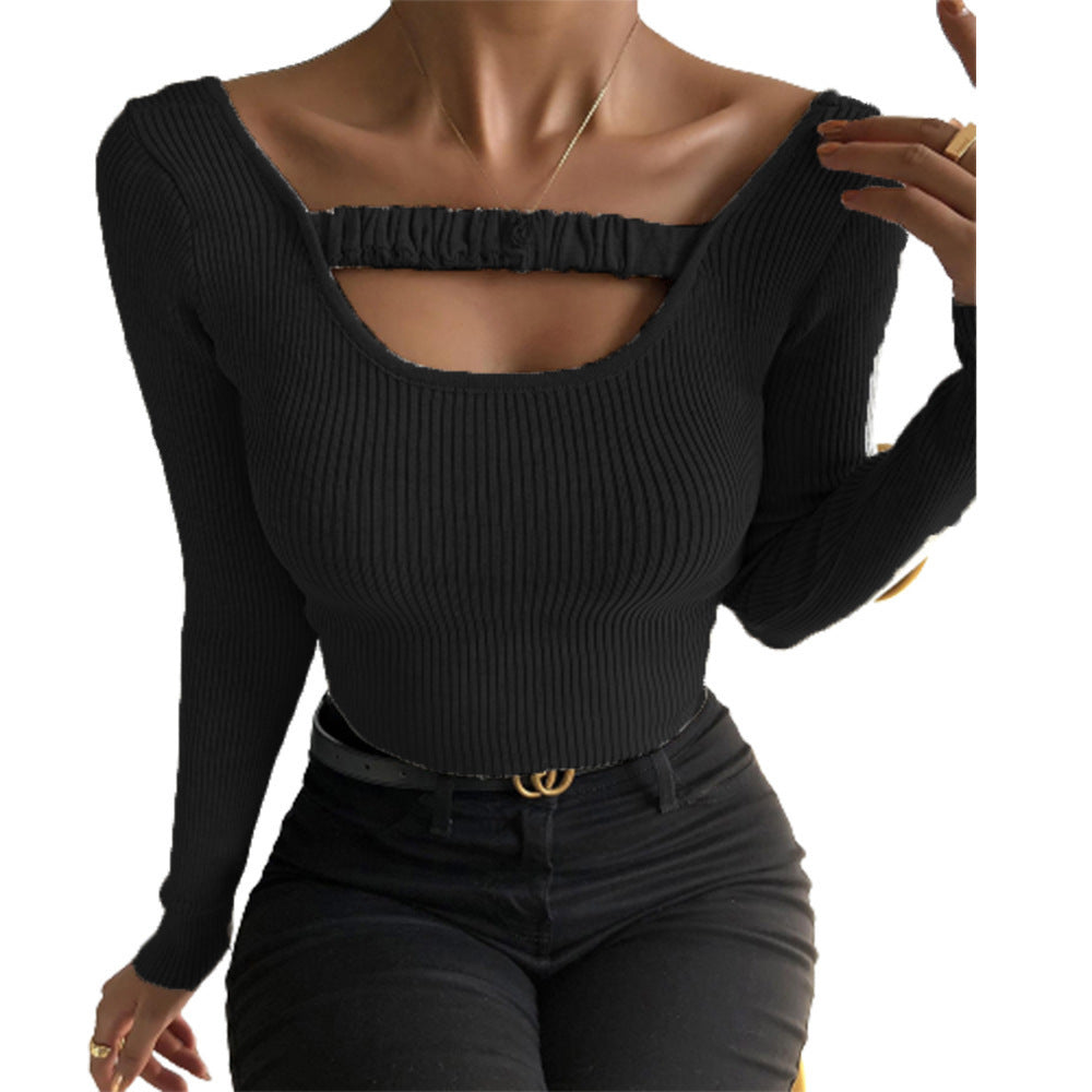 Women Long-sleeved top with sophisticated neckline and rib knit design Ivyshape