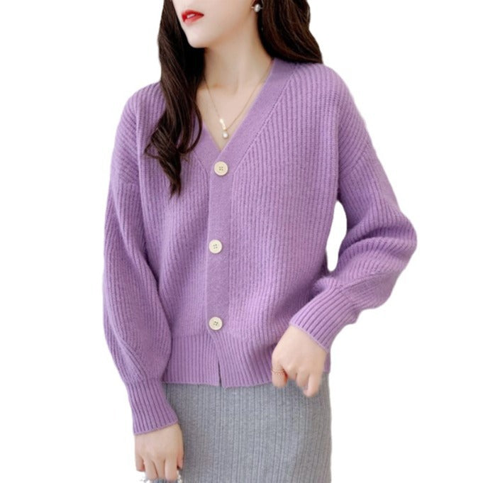 IvyShape | Candy Color V-Neck Long Sleeve Women's Cardigan