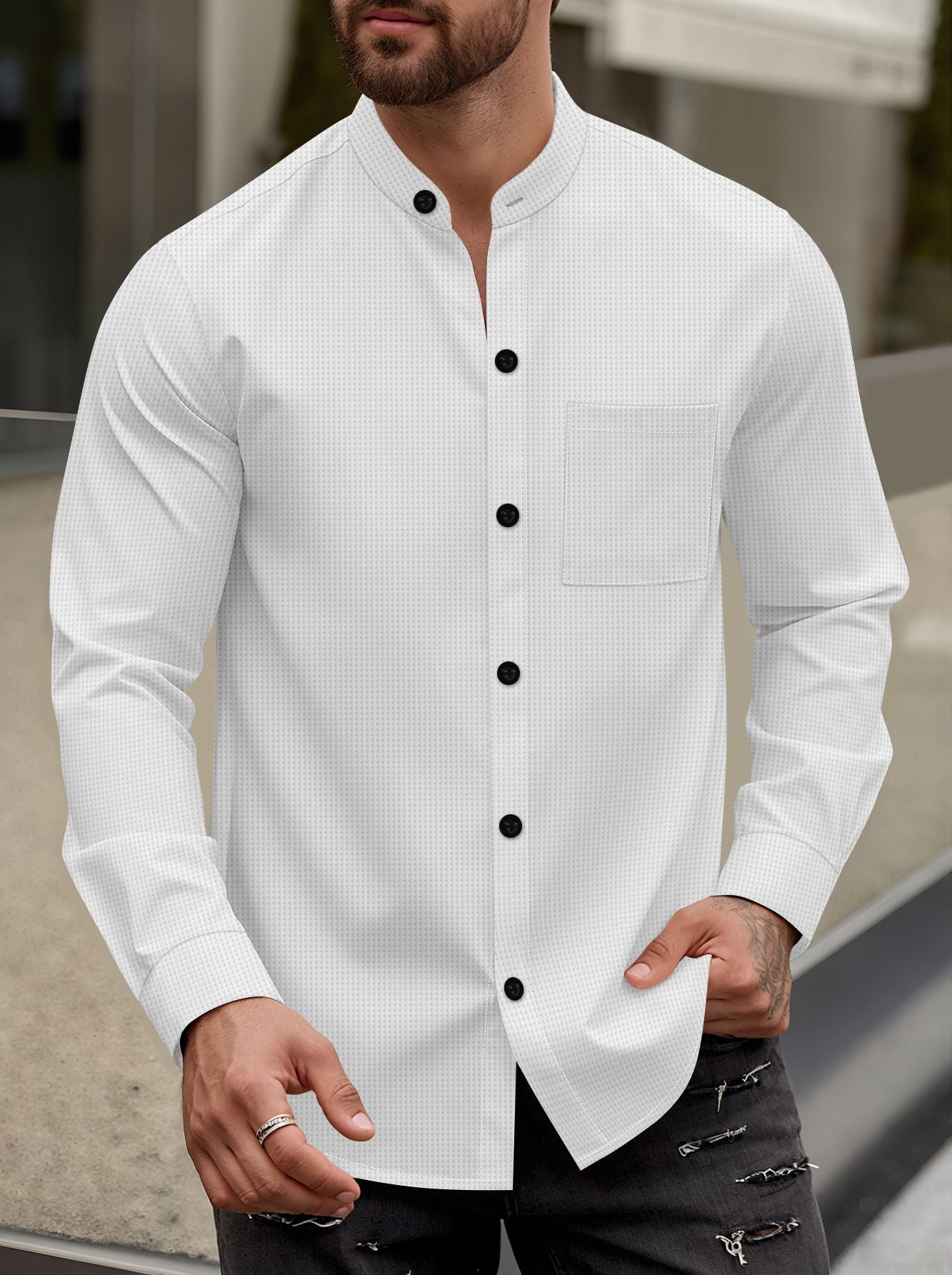 Men's Elegant Shirt with Stand Collar Ivyshape