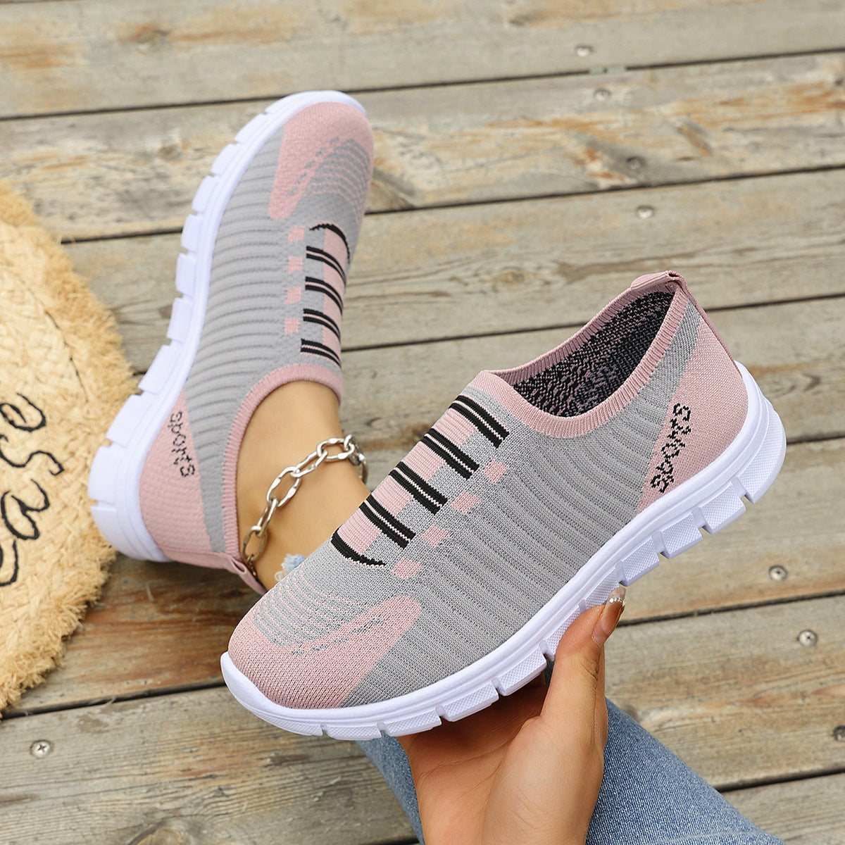 Women's sneakers in fashionable textile design with breathable knit structure Ivyshape